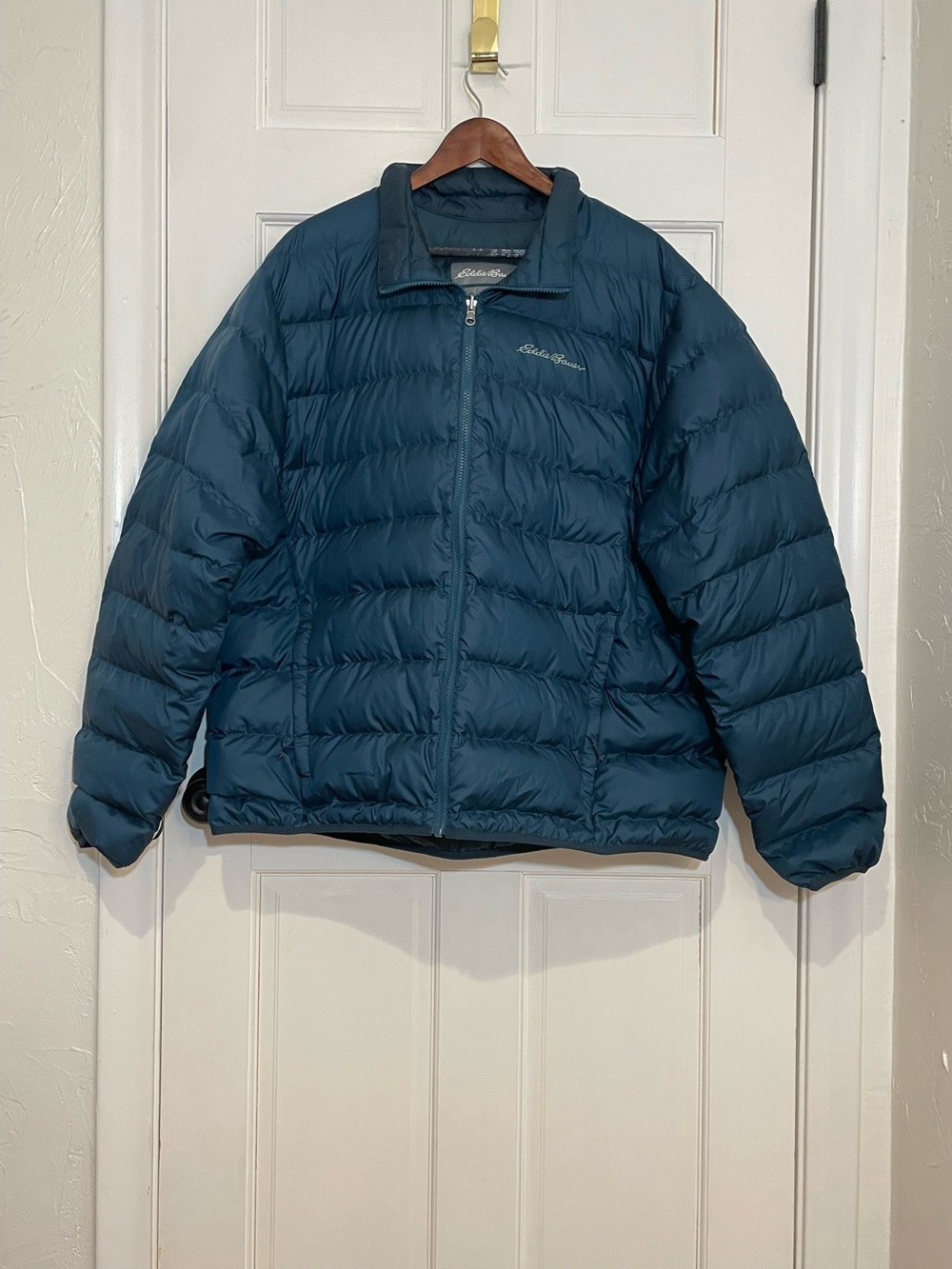 Eddie Bauer Men’s 2XL Down Puffer Jacket Blue Teal Packable Lightweight Winter